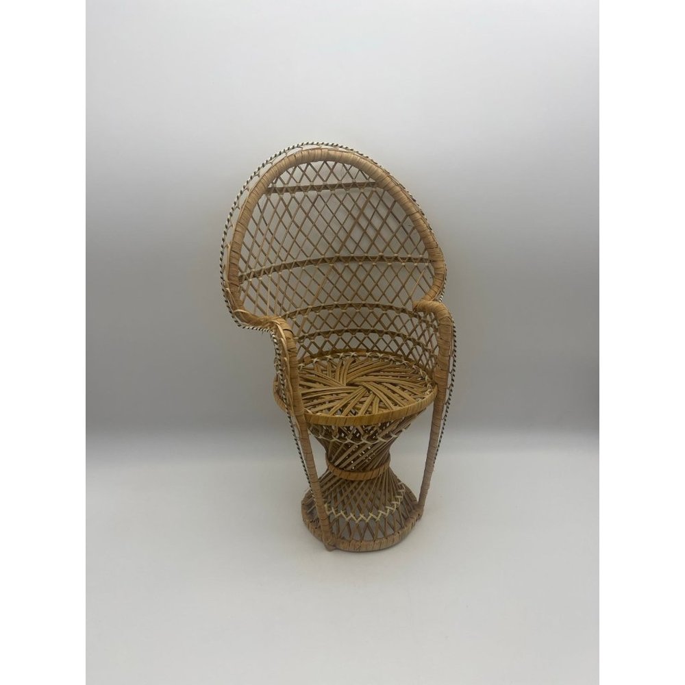 Vintage Boho Large Peacock Wicker Plant Stand Doll Chair Home Decor